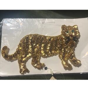 Vintage Luxwear Gold sequined Applique Iron/sew Big cat Hong Kong New Old stock